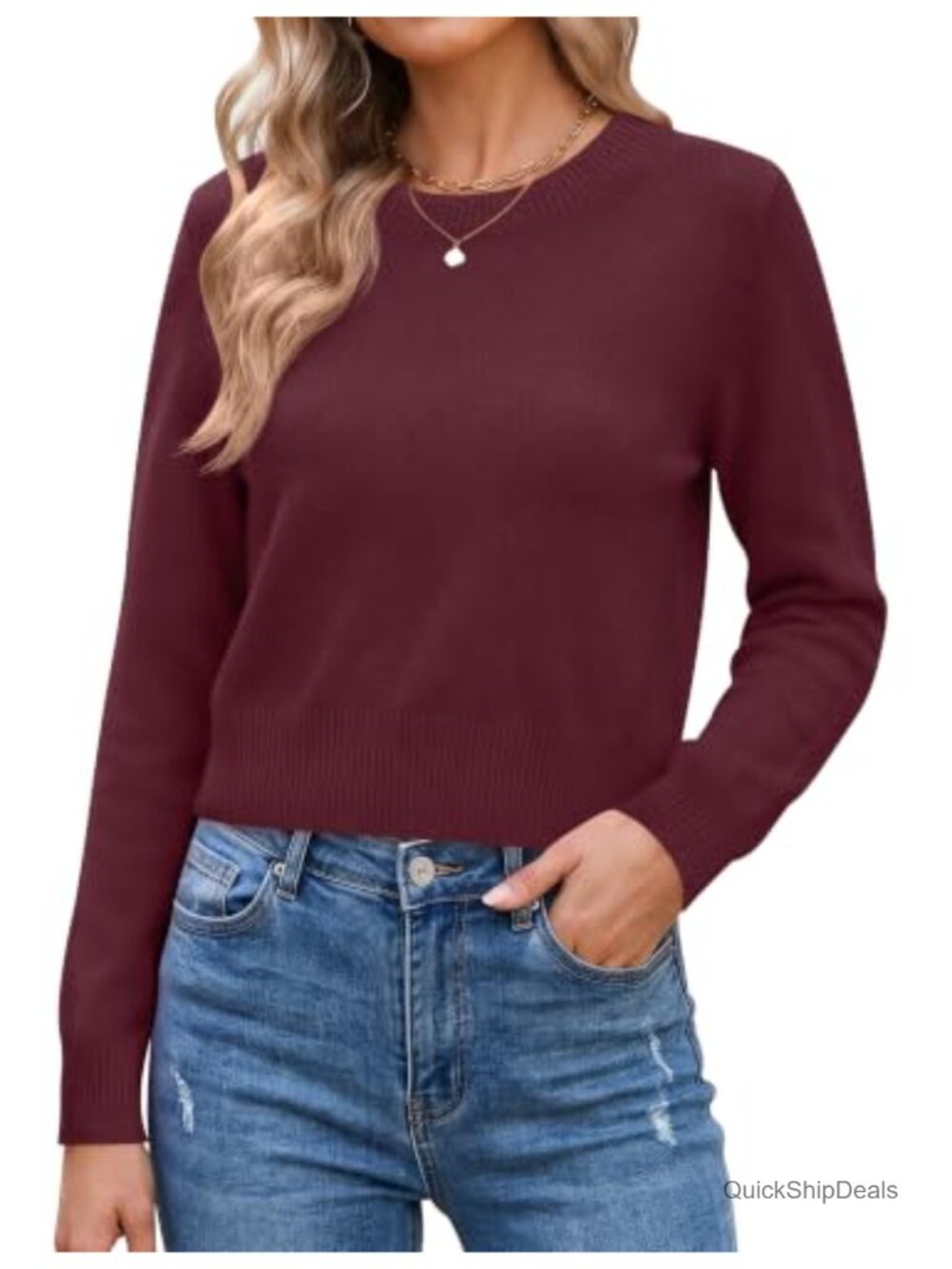 Cropped Crewneck Long Sleeve Knit Pullover Sweater